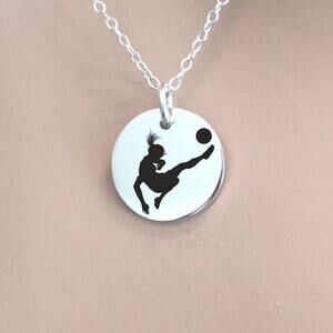 Sterling Silver Custom Engraved Soccer Girl Necklace